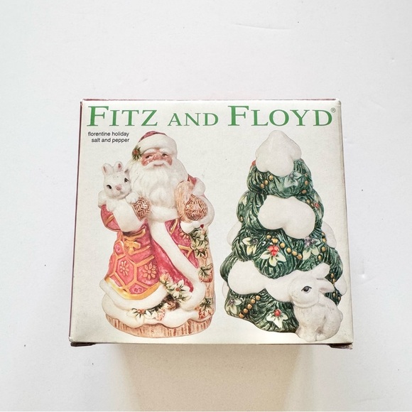 Fitz & Floyd Florentine Holiday 2003 Salt Pepper Shakers (Santa & Rabbit) in box - Picture 1 of 12